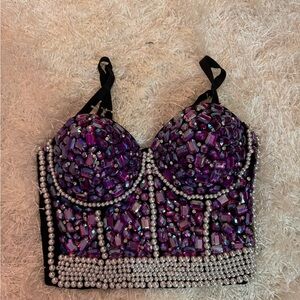 Embellished Purple Beaded Women's Top